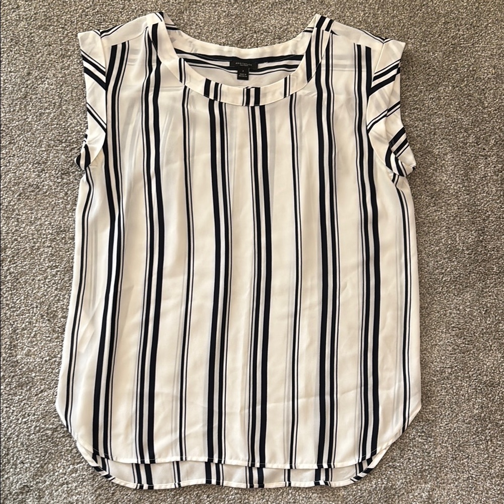 Ann Taylor Factory Boxy Cap Sleeve Blouse in White and Blue